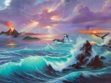 Fantasía popular Painting - delfines y águila fantasía